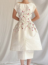 1960s Embroidered Peplum Dress - S