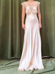 1930s Peach Silk Slip Dress - S-M