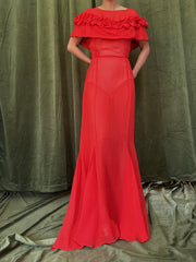1930s Silk Chiffon Poppy Dress - S