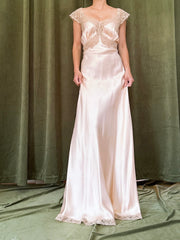 1930s Peach Silk Slip Dress - S-M