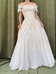 1950s Chiffon & Lace Dress - S