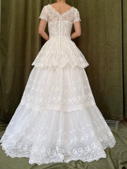 1950s Tiered Embroidered Gown - XS