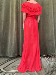 1930s Silk Chiffon Poppy Dress - S