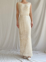 1960s Beaded Rayon Gown - S