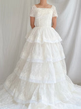 1950s Voile Embroidered Tiered Gown - XS