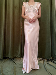 1930s Pink Satin Slip Dress - S
