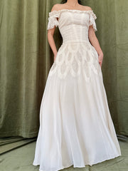 1950s Chiffon & Lace Dress - S