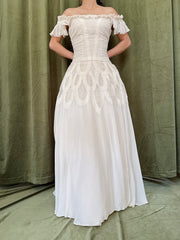 1950s Chiffon & Lace Dress - S