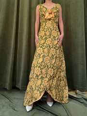 1960s Green and Gold Tapestry Brocade Dress - S