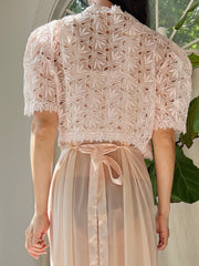 1930s Light Pink Organdy Cutout Bolero - S