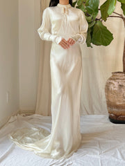 1930s Candlelight Satin Long Sleeve Gown - XS