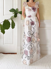 1950s Organdy Floral Appliqué Dress - M
