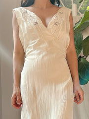 1930s Silk Embroidered Bias Cut Gown - S