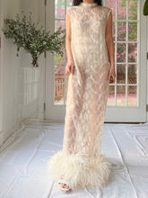 1960s Beaded Organza Dress with Feathers - S-L