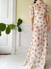 1930s Textured Floral Organdy Dress - S/M