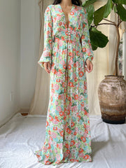 1940s Rayon/Nylon Poet Sleeve Dressing Gown - S/M