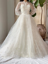 1950s Tulle Puff Sleeve Embroidered Dress - XS