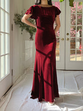 1930s Ruby Silk Velvet Gown with Jacket - S