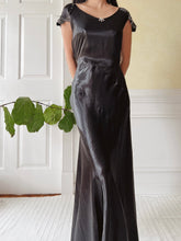 1930s Black Satin Dress - XS