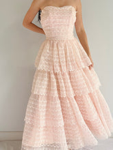 1950s Pink Tiered Embroidered Dress - S