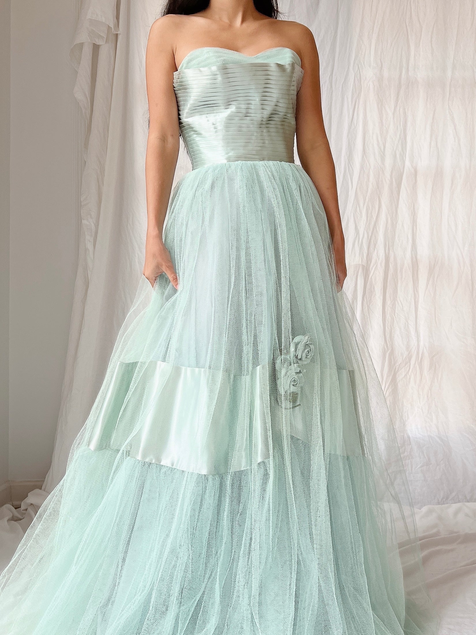 1950s Seafoam Tulle Gown - XS