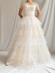 1950s Tulle and Embroidered Lace Gown - XXS/0