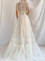 1950s Sheer Embroidered Tulle Gown - S