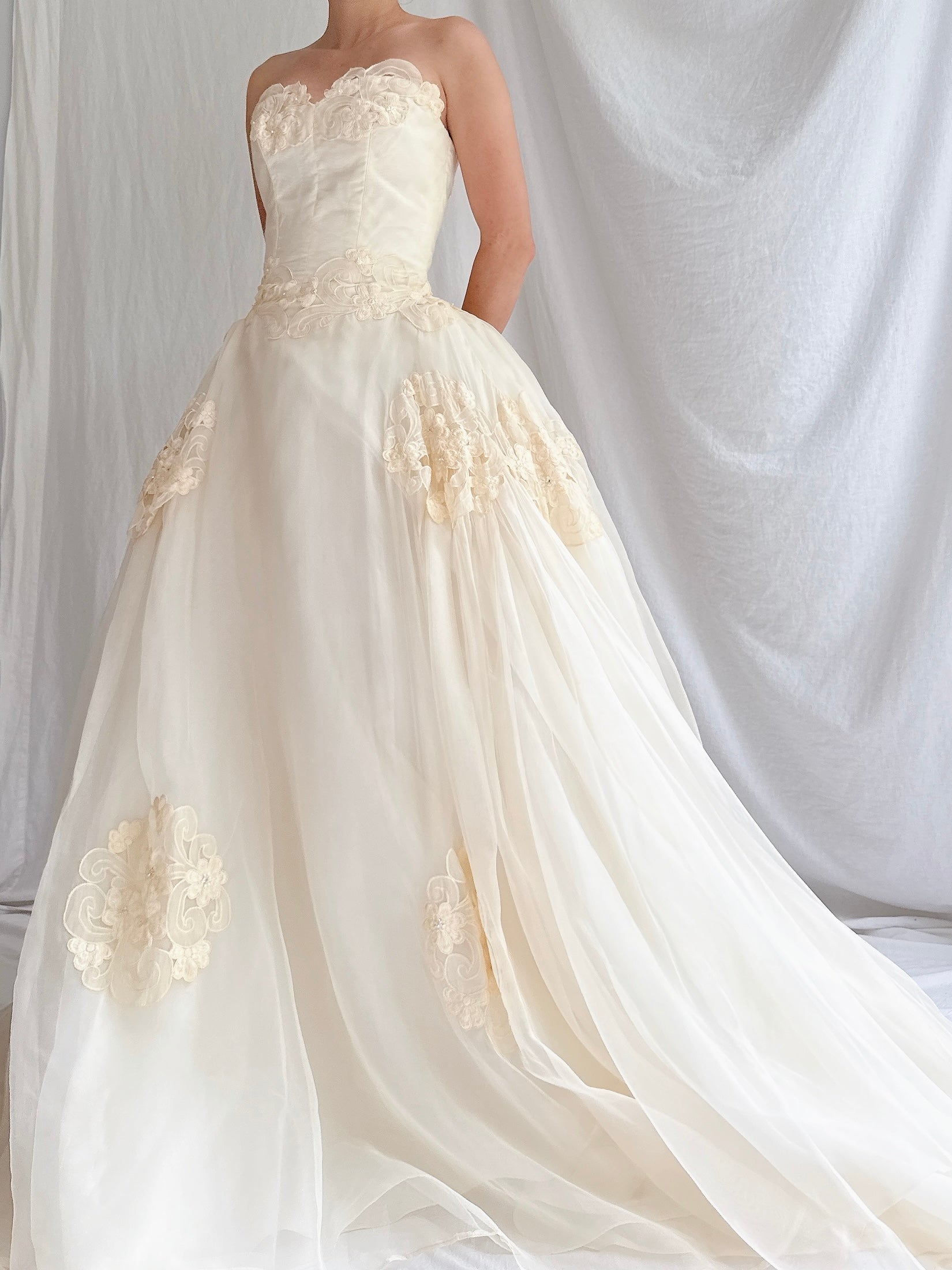 1950s Organza Sweetheart Gown - XS