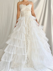 1950s Tulle and Lace Strapless Gown - XS