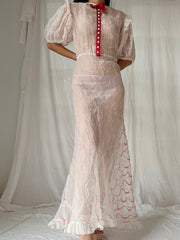 1930s Organdy Embroidered Dress - S