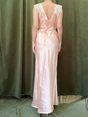 1930s Pink Satin Slip Dress - M
