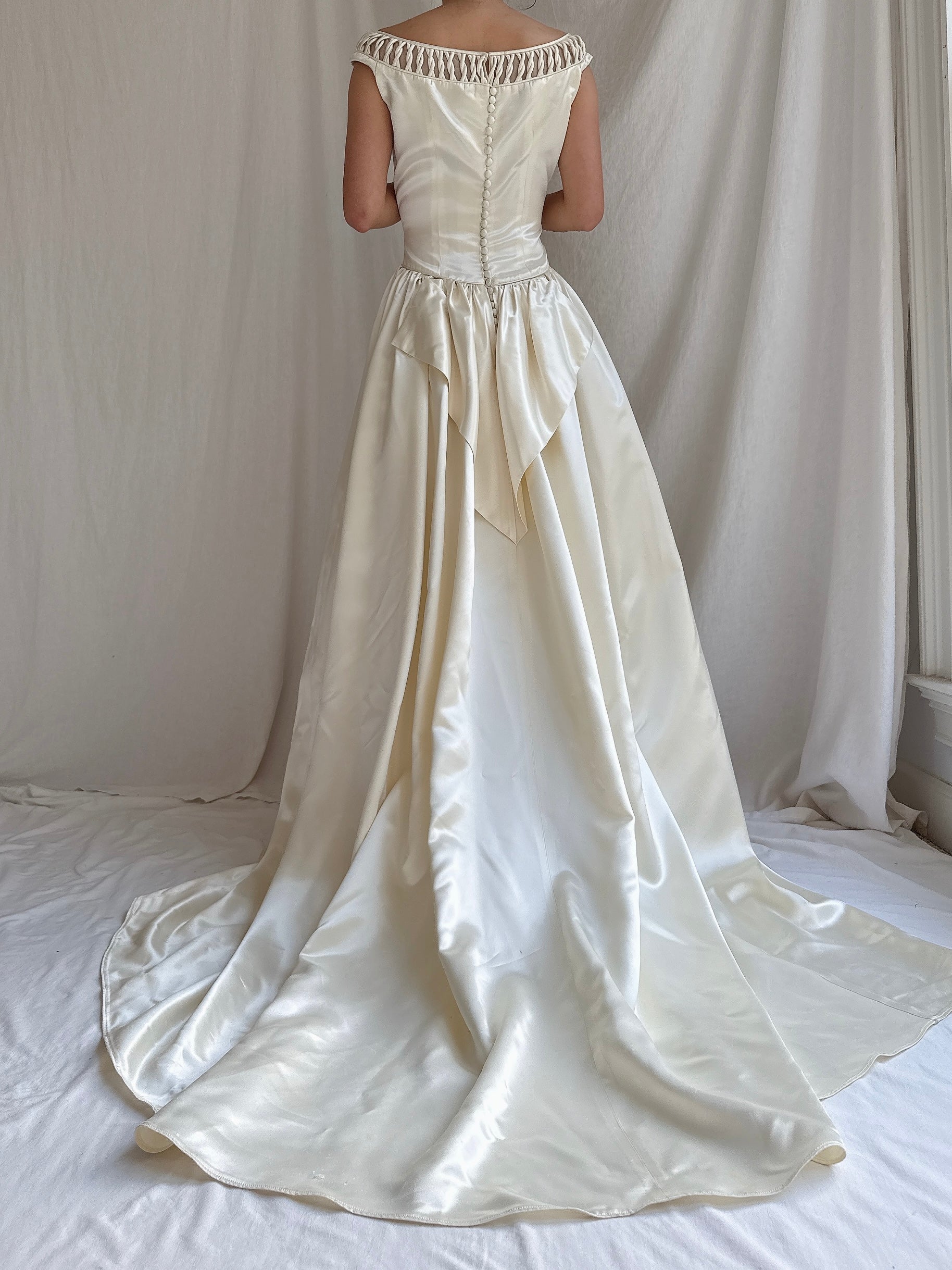 1940s/50s Portrait Collar Satin Gown - XS