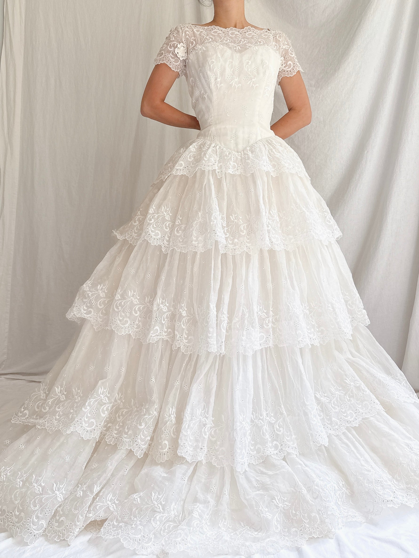 1950s Organdy Tiered Gown - S