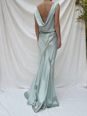 1930s Robins Blue Silk Gown - S