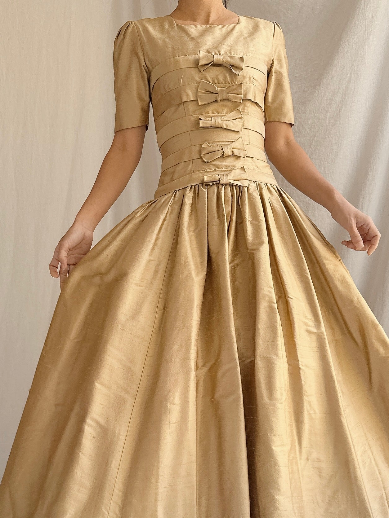 1960s Gold Dropped Waist Dress - XXS