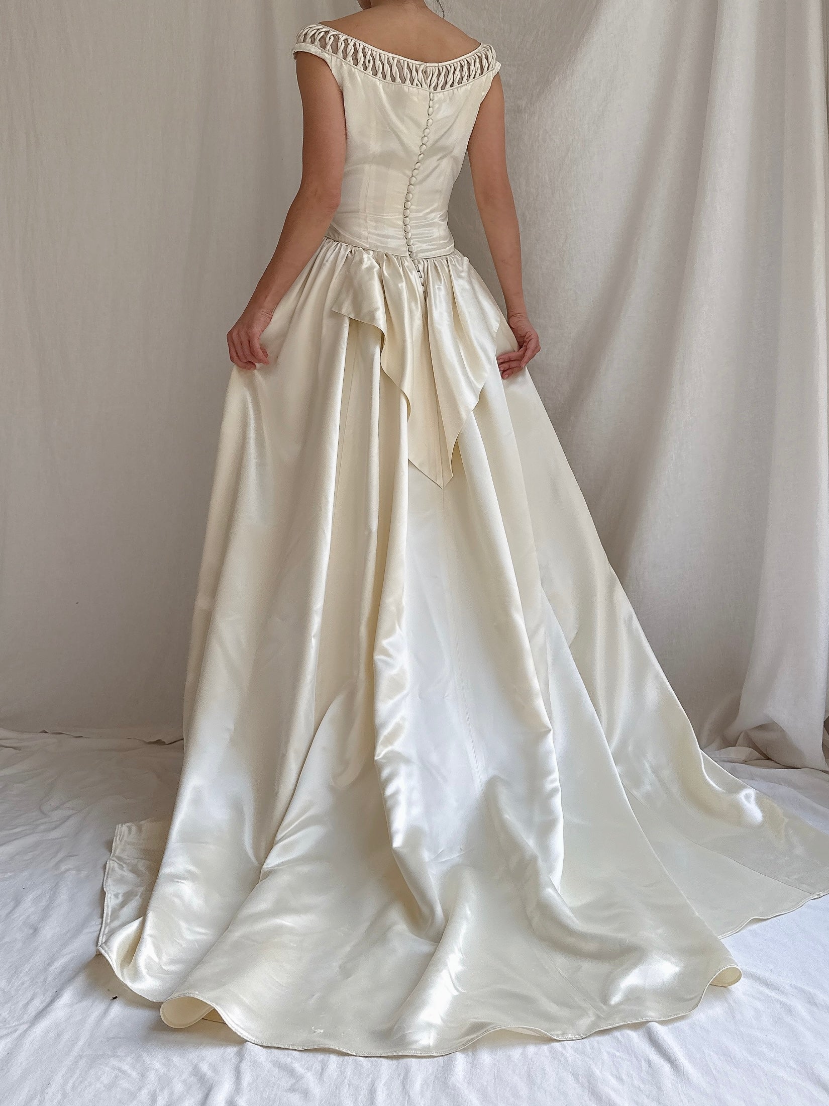 1940s/50s Portrait Collar Satin Gown - XS
