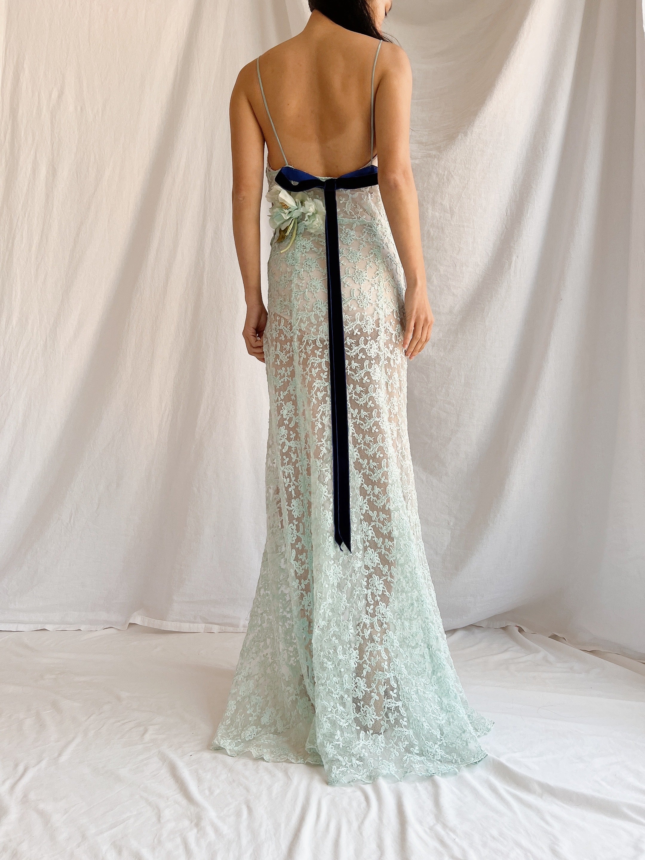 1930s Sheer Lace Tulle Dress - S