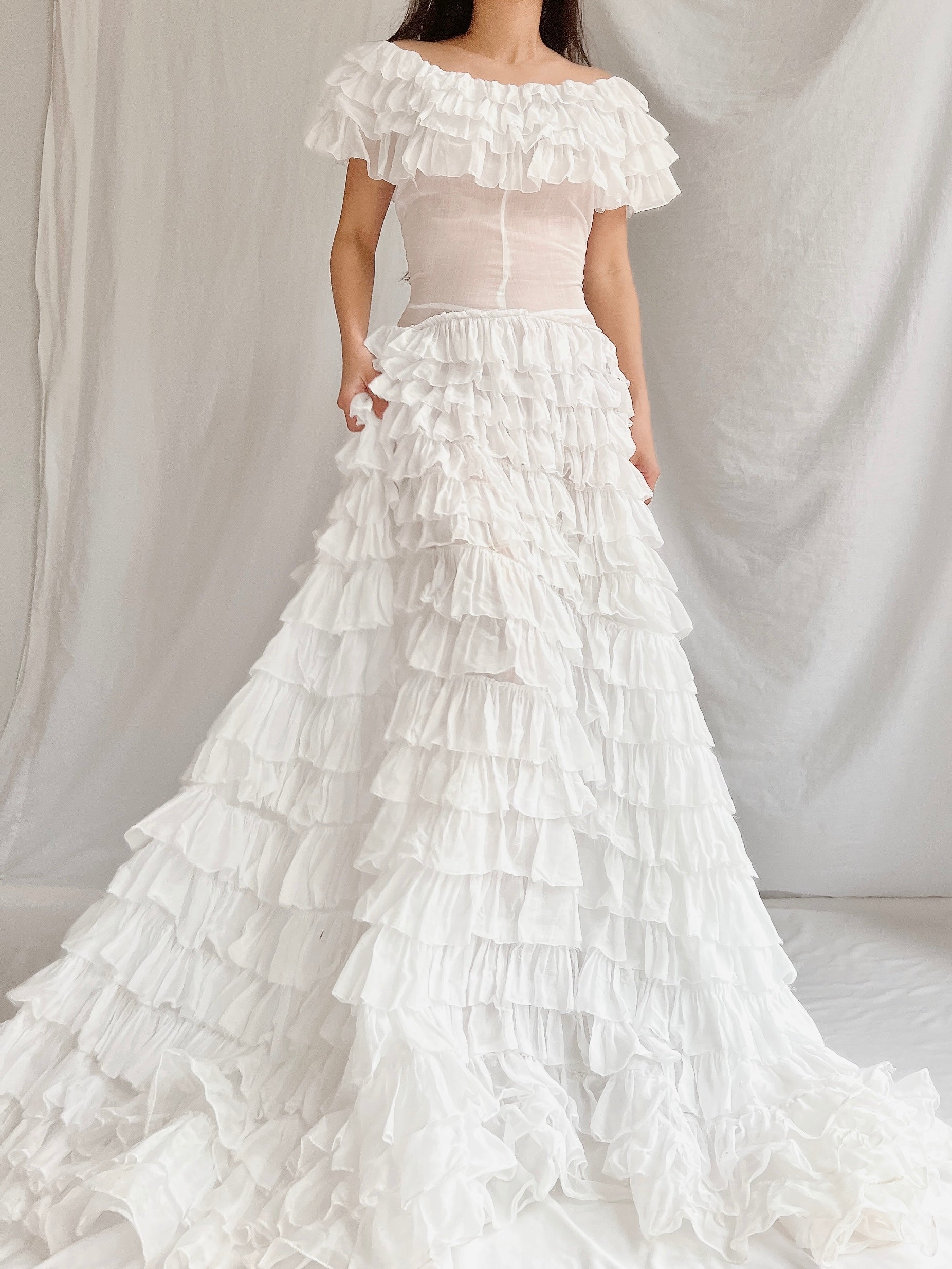 1930s Organdy Ruffle Gown - XS