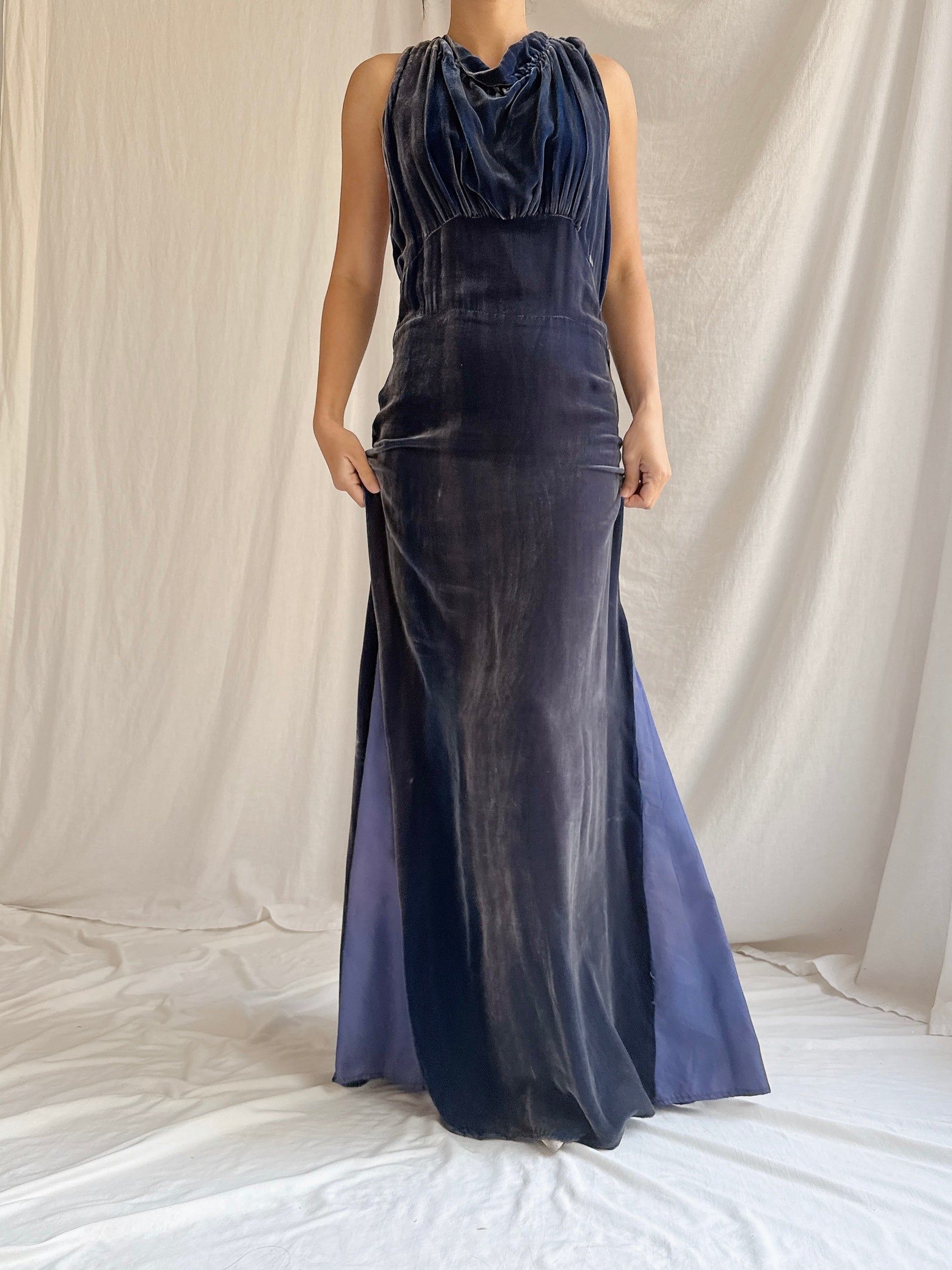 1930s Silk Velvet Gown - S