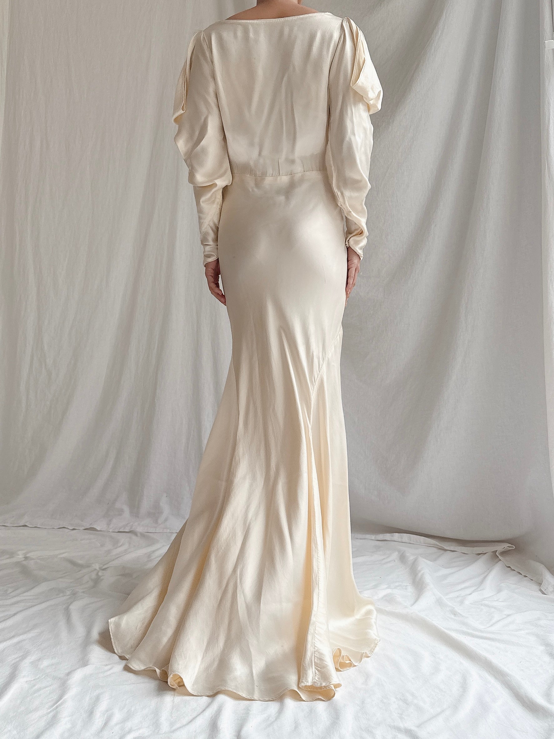1930s Satin Puff Sleeve Gown - S