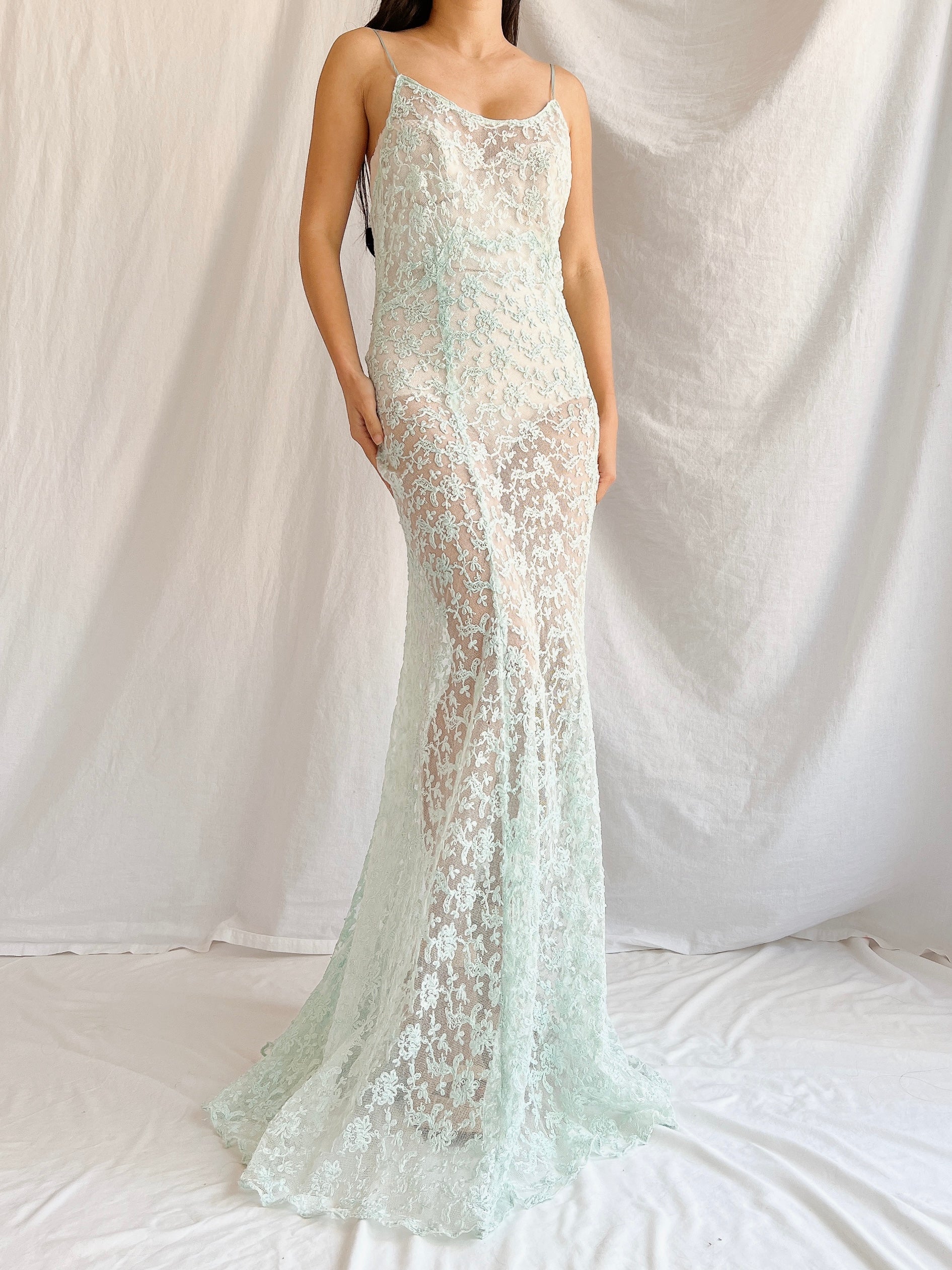1930s Sheer Lace Tulle Dress - S