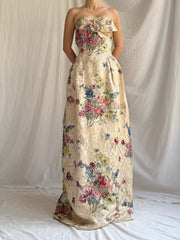 1950s Rare Silk Printed Brocade Gown - S/M