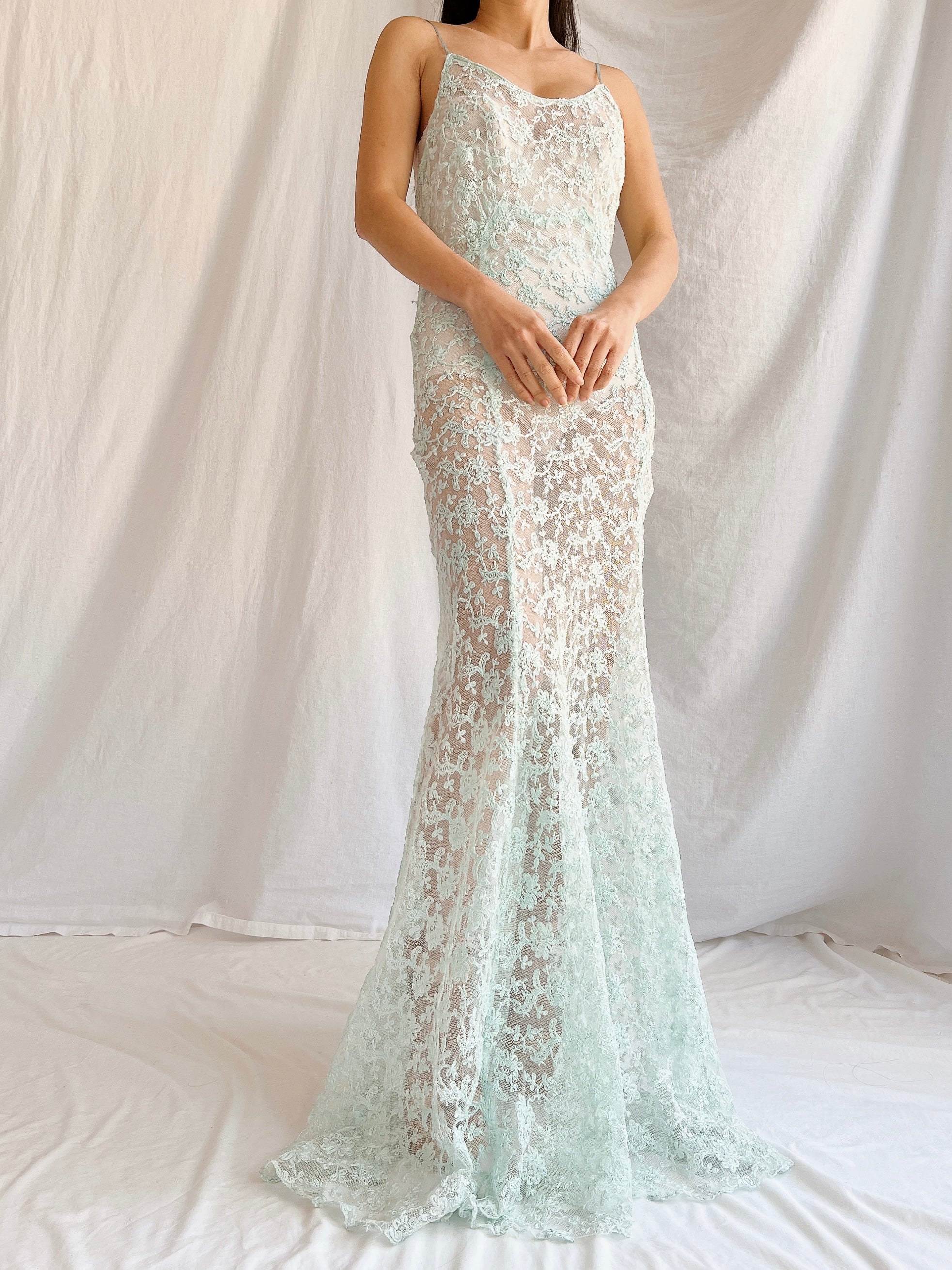 1930s Sheer Lace Tulle Dress - S