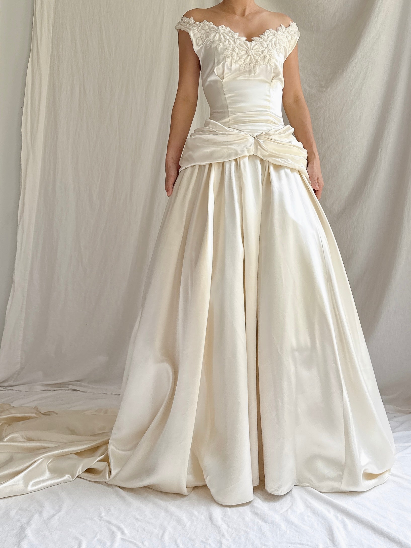 1940s Satin Ruche Dress - S
