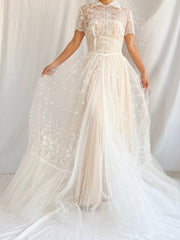 1950s Sheer Embroidered Tulle Gown - S