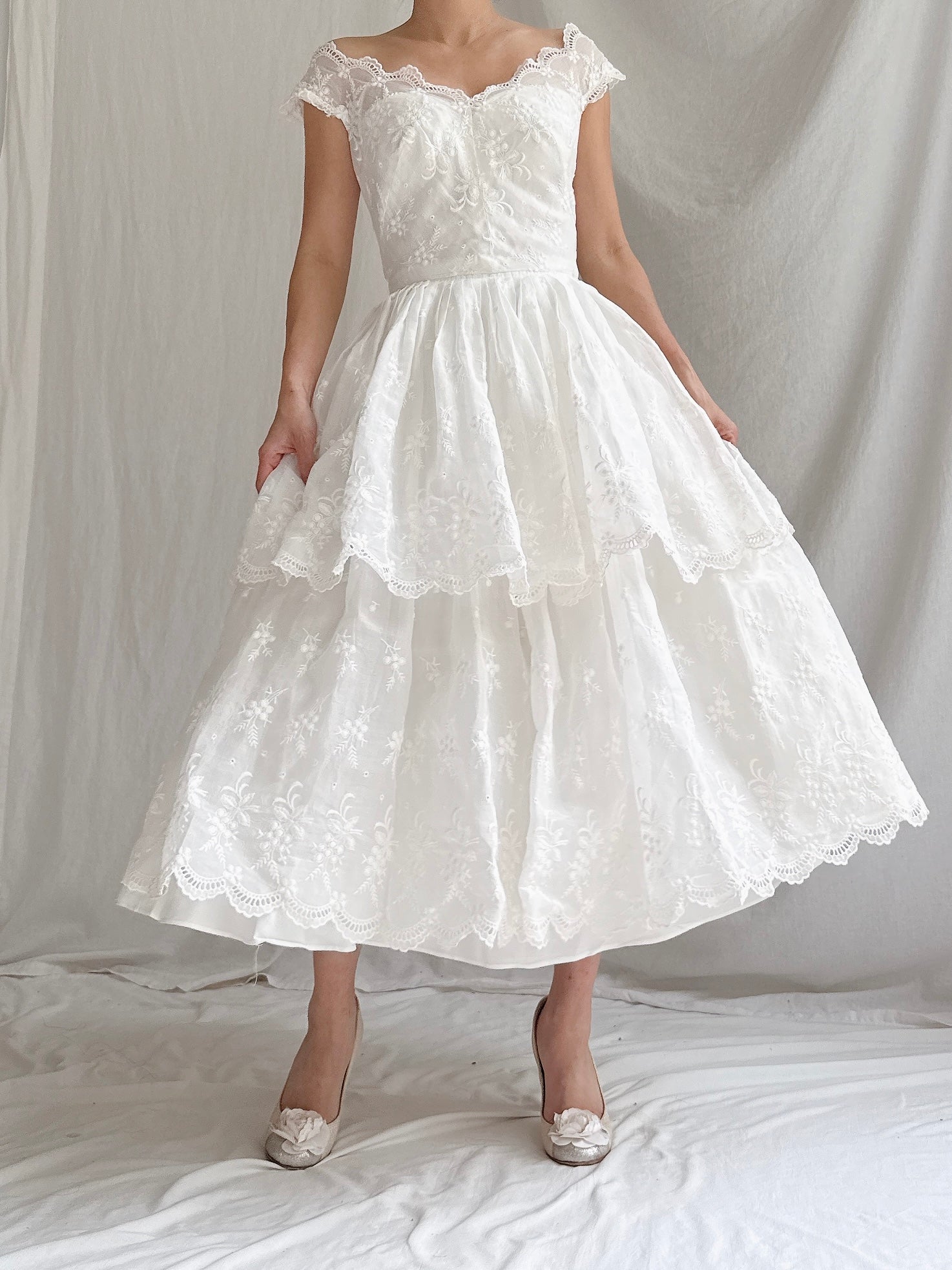 1950s Tea-Length Tiered Dress - XS
