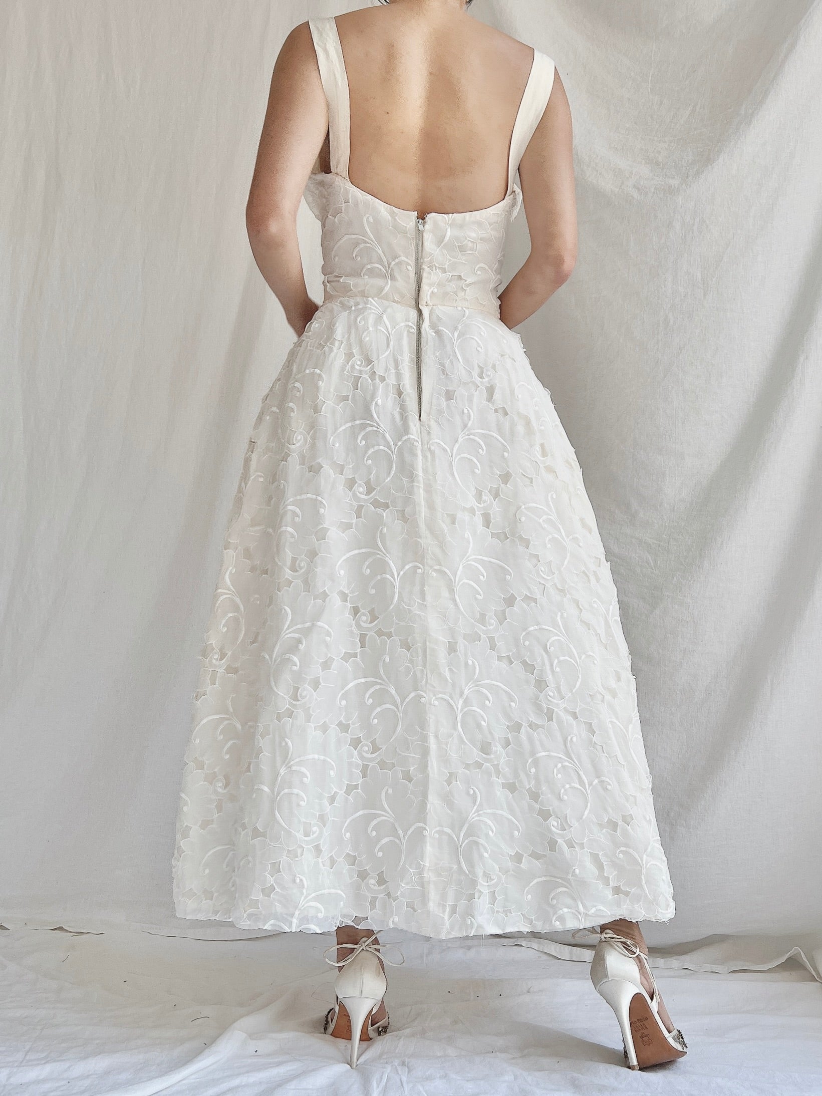 1950s I. Magnin Embroidered Silk Organza Dress - XS