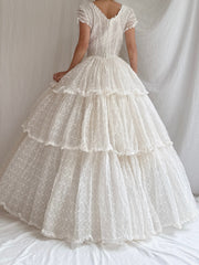 1950s Embroidered Scalloped Gown - XS