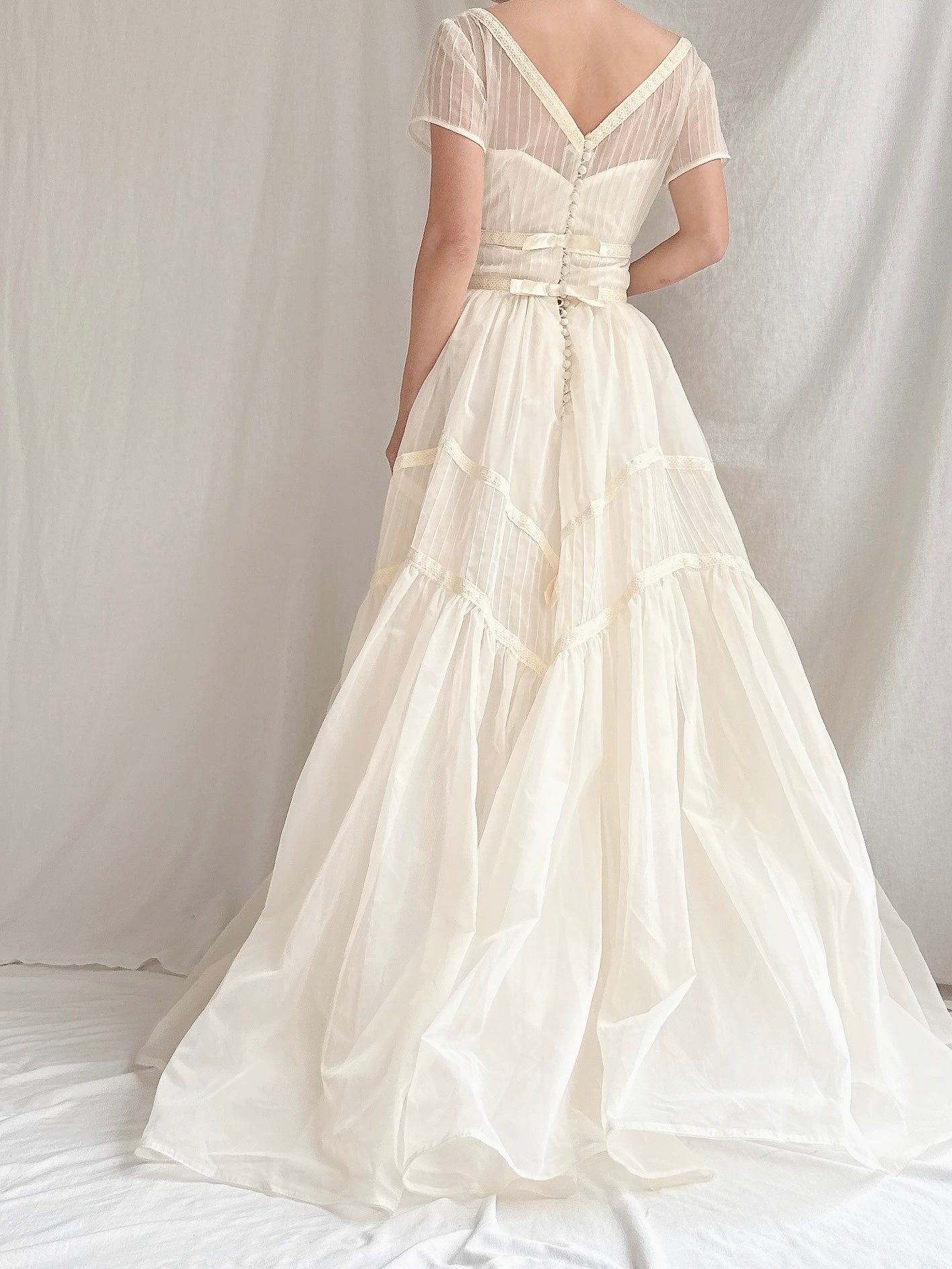 1950s Voile Pintucked Gown - S