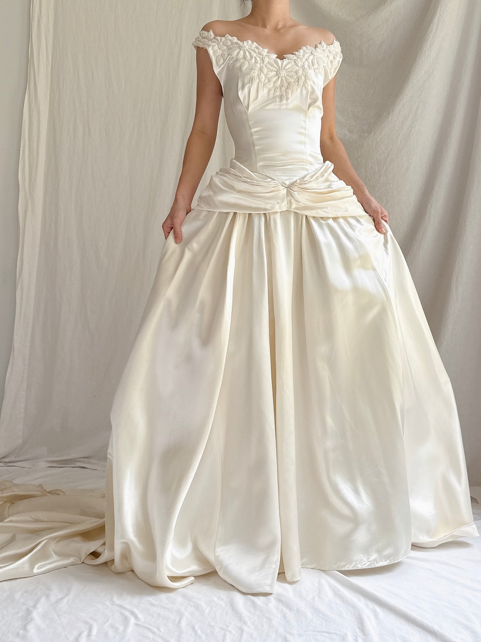 1940s Satin Ruche Dress - S